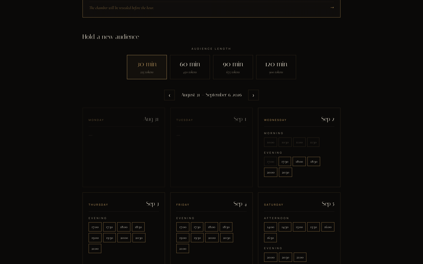 Audiences: durations with coin prices and the slot calendar